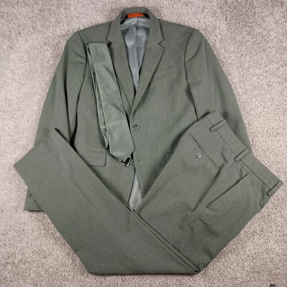 Egara 34S 29x30 Green Skinny Fit Stretch 2 Piece Suit Set With Matching Tie
